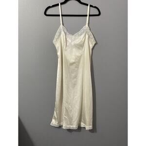 Sears 36 Full Slip Night Dress Vintage Nylon Ivory Lace Adjustable Strap V-neck*
